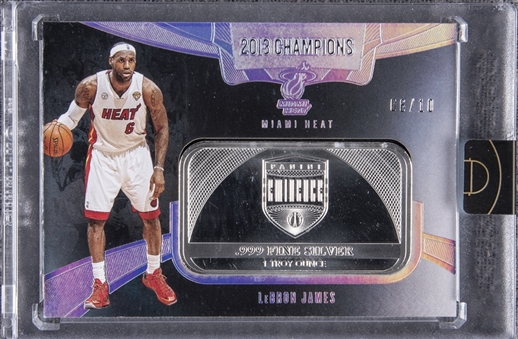2019-20 Panini Eminence #15 LeBron James One Troy Ounce Silver Ingot Card (#06/10) - Miami Jersey Number - Panini Encased